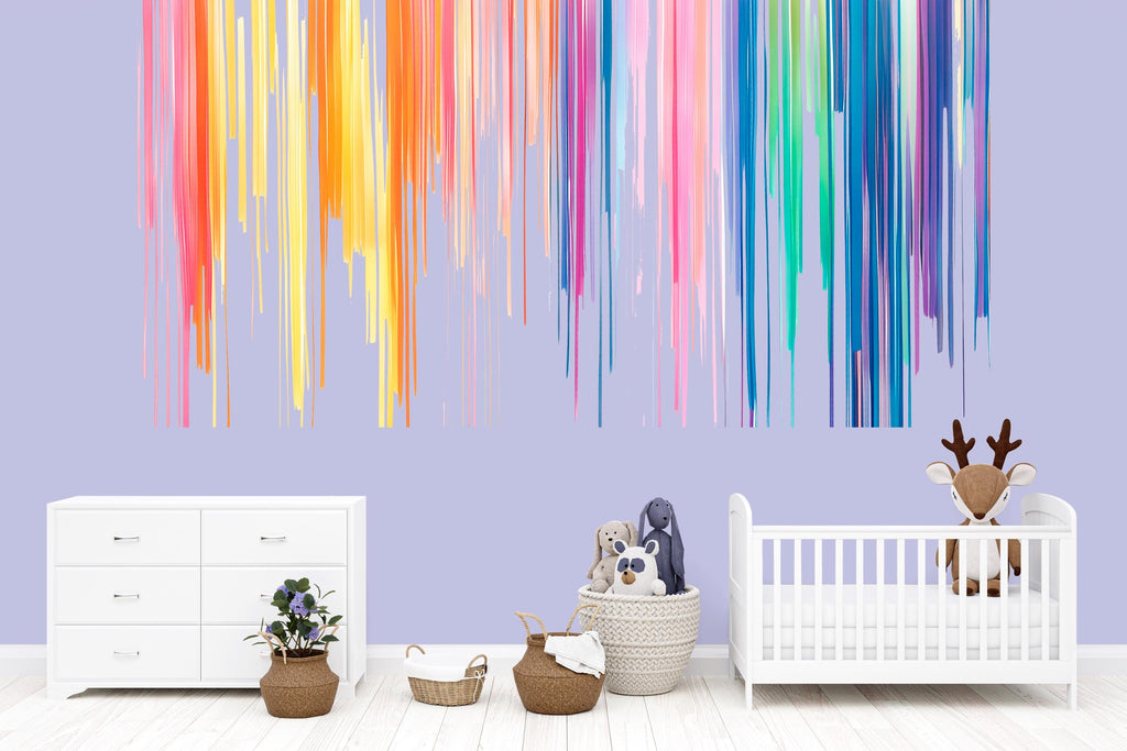 Rainbow Drip Wall Mural, Colorful Paint Stripe Kids Wall Decal, Playroom Nursery Removable Wall Art 103mv