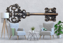 Load image into Gallery viewer, Giant Vintage Key Wall Decal, Antique Key Bedroom Wall Art, Romantic Removable Headboard Mural 108mv