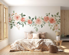 Load image into Gallery viewer, Blush Rose Wall Decal, Large Floral Bedroom Wall Art, Romantic Removable Headboard Mural 109mv