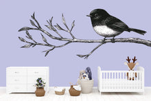 Load image into Gallery viewer, Bird on Branch Wall Decal, Large Line Art Kids Wall Art, Scandinavian Nursery Removable Mural 110mv