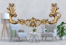 Load image into Gallery viewer, Gold Baroque Wall Decal, Large Ornate Living Room Wall Art, Luxury Removable Over Sofa Mural 114mv