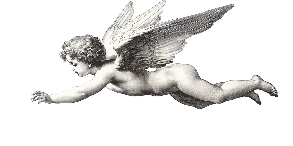 Flying Angel Nursery Wall Decal, Vintage Cherub Kids Room Art, Removable Wall Mural 121mv