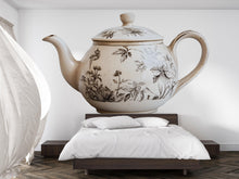 Load image into Gallery viewer, Giant Teapot Wall Decal, Vintage Floral Kitchen Wall Art, Removable Tea Room Mural 123mv