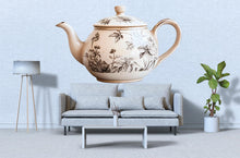 Load image into Gallery viewer, Giant Teapot Wall Decal, Vintage Floral Kitchen Wall Art, Removable Tea Room Mural 123mv