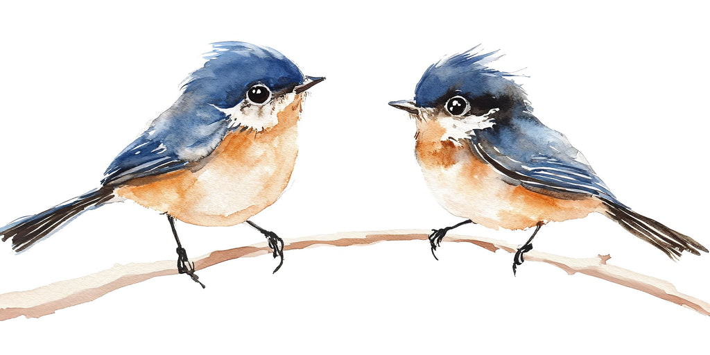 Watercolor Blue Birds Nursery Wall Decal, Kids Room Branch Mural, Removable Animal Wall Art 125mv