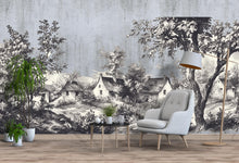 Load image into Gallery viewer, Toile Cottage Landscape Wall Mural, Vintage French Bedroom Wall Art, Removable Headboard Mural 127mv
