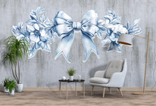 Load image into Gallery viewer, Blue Bow Floral Headboard Wall Decal, Large Bedroom Wall Art, Romantic Removable Mural 129mv