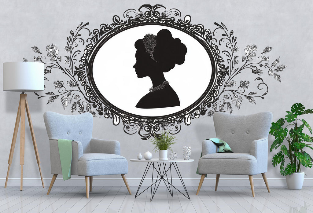 Victorian Cameo Wall Decal, Large Silhouette Headboard Art, Vintage Removable Bedroom Mural 130mv
