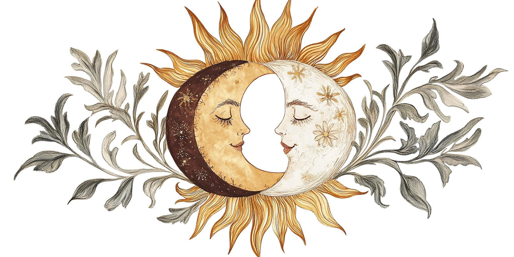 Sun and Moon Wall Decal • Boho Celestial Mural with Leaves • Spiritual Bedroom Peel & Stick Wall Art • Neutral Sun Moon Sticker