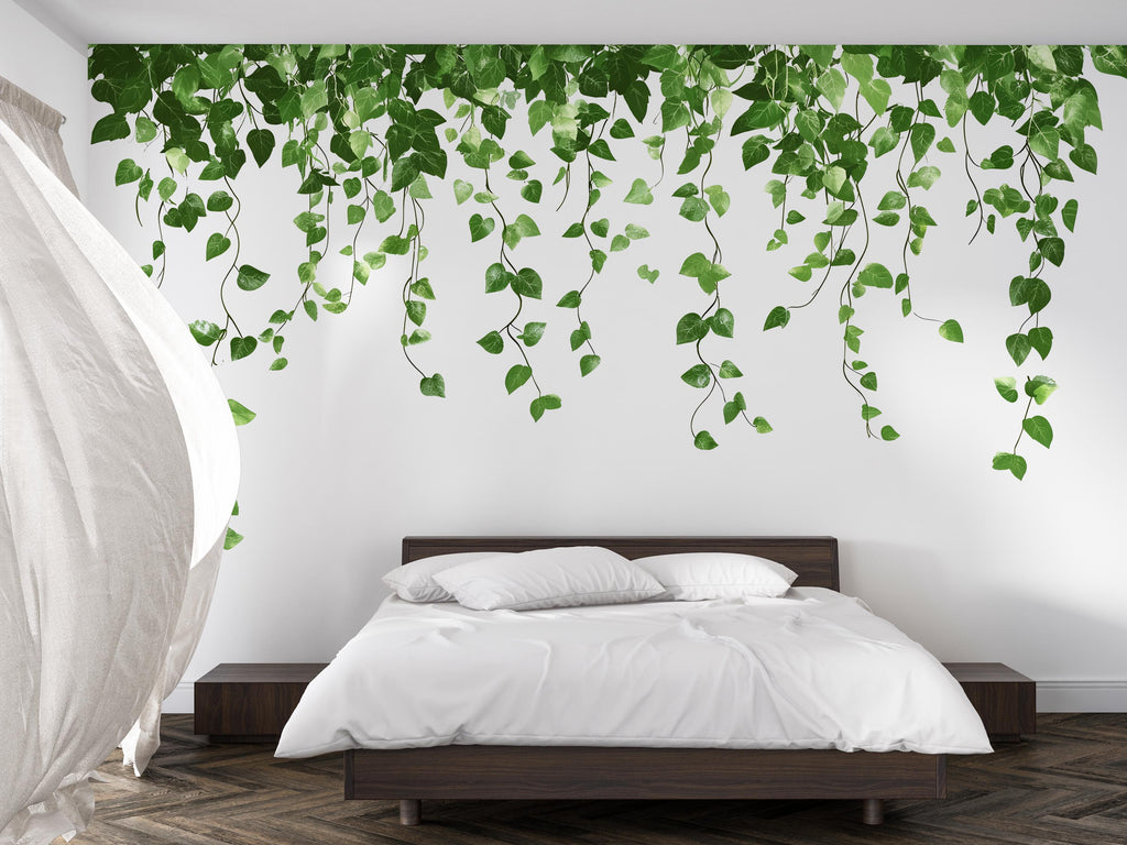 Hanging Vine Wall Decal • Green Botanical Sticker • Jungle Plant Mural • Peel & Stick Bedroom Wall Decor • Removable Leaf Wall Art