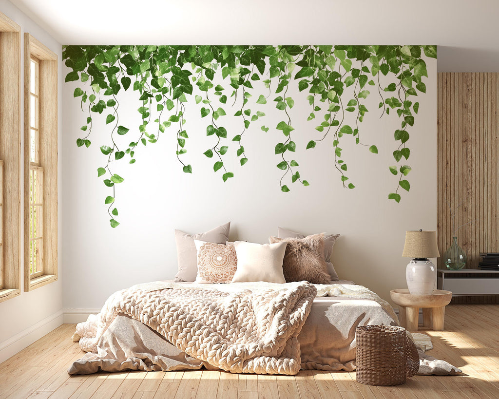 Hanging Vine Wall Decal • Green Botanical Sticker • Jungle Plant Mural • Peel & Stick Bedroom Wall Decor • Removable Leaf Wall Art
