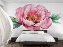 Load image into Gallery viewer, Large Peony Wall Decal • Pink Flower Mural Sticker • Watercolor Floral Bedroom Decor • Peel &amp; Stick Wall Art • Removable Botanical Mural
