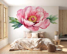 Load image into Gallery viewer, Large Peony Wall Decal • Pink Flower Mural Sticker • Watercolor Floral Bedroom Decor • Peel &amp; Stick Wall Art • Removable Botanical Mural