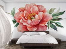 Load image into Gallery viewer, Large Peony Wall Decal • Coral Flower Mural Sticker • Watercolor Floral Bedroom Decor • Peel &amp; Stick Wall Art • Removable Botanical Mural