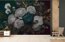 Load image into Gallery viewer, Floral Rose Wallpaper – Large Peony &amp; Rose Mural Gold rose | Romantic Botanical Wall Art, floral Style Decor 1004RS