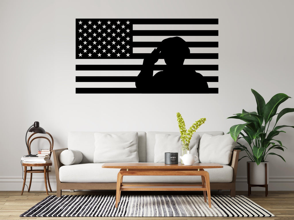 American Flag Soldier Salute Wall Decal – Patriotic Military Decor, US Army Marine Tribute Art, Veterans Gift, Home Wall Art Printable 705LU