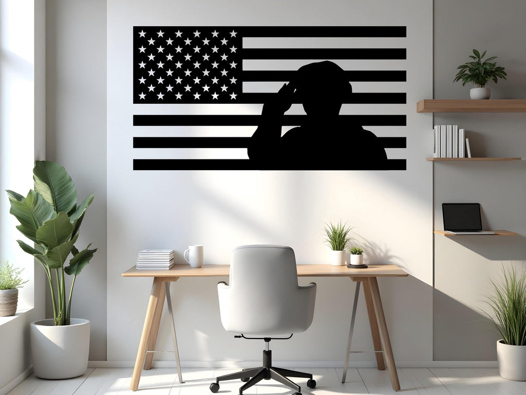 American Flag Soldier Salute Wall Decal – Patriotic Military Decor, US Army Marine Tribute Art, Veterans Gift, Home Wall Art Printable 705LU