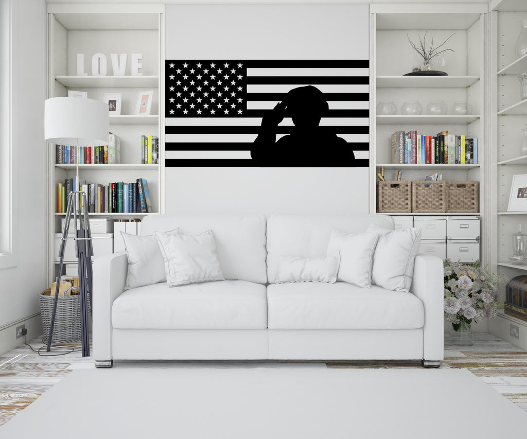 American Flag Soldier Salute Wall Decal – Patriotic Military Decor, US Army Marine Tribute Art, Veterans Gift, Home Wall Art Printable 705LU