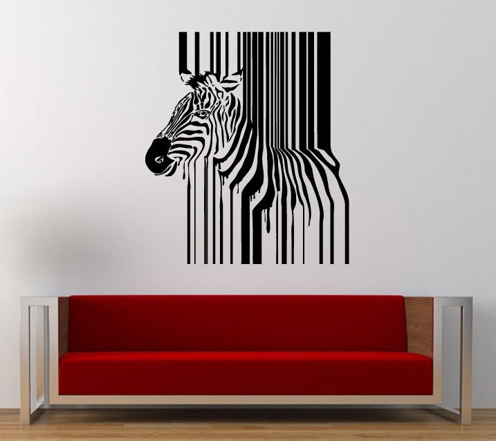 Melting Zebra Bar Code Wall Decal Sticker Vinyl Mural Leaving Bedroom Room Home Decor FREE SHIPPING L363