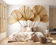Load image into Gallery viewer, Boho Palm Leaf Wall Decal • Neutral Dried Palm Mural Sticker • Beige Botanical Wall Art • Peel &amp; Stick Bedroom Decor • Removable Wall Mural