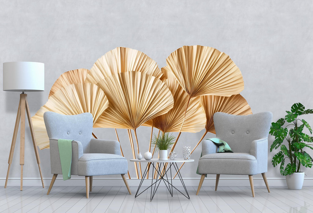 Boho Palm Leaf Wall Decal • Neutral Dried Palm Mural Sticker • Beige Botanical Wall Art • Peel & Stick Bedroom Decor • Removable Wall Mural