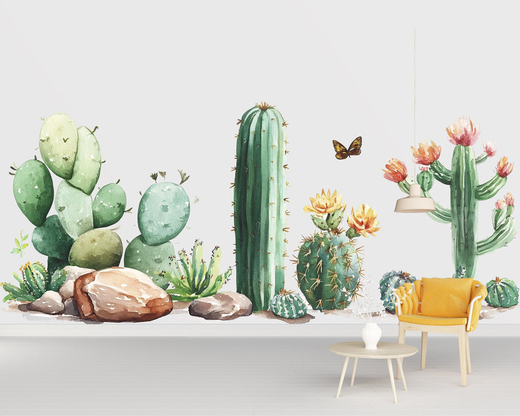 Cactus Wall Decal • Watercolor Desert Plants Mural • Boho Southwestern Wall Art • Peel Stick Sticker Set • Removable Nursery & Home Decor