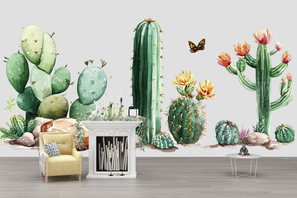 Cactus Wall Decal • Watercolor Desert Plants Mural • Boho Southwestern Wall Art • Peel Stick Sticker Set • Removable Nursery & Home Decor