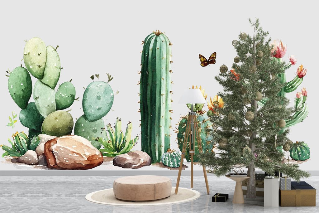 Cactus Wall Decal • Watercolor Desert Plants Mural • Boho Southwestern Wall Art • Peel Stick Sticker Set • Removable Nursery & Home Decor