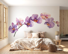 Load image into Gallery viewer, Purple Orchid Wall Decal • Watercolor Flower Branch Mural • Large Floral Peel &amp; Stick Wall Art • Removable Bedroom Decor • Botanical Sticker