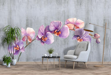 Load image into Gallery viewer, Purple Orchid Wall Decal • Watercolor Flower Branch Mural • Large Floral Peel &amp; Stick Wall Art • Removable Bedroom Decor • Botanical Sticker