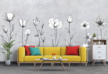 Load image into Gallery viewer, Black and White Botanical Floral Wall Decal • Minimalist Line Art Flowers Sticker • Modern Large Wall Decor for Bedroom, Nursery or Living
