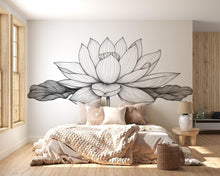 Load image into Gallery viewer, Large Lotus Flower Wall Decal • Minimalist Line Art Floral Mural • Black and White Botanical Wall Sticker for Bedroom, Yoga or Meditation