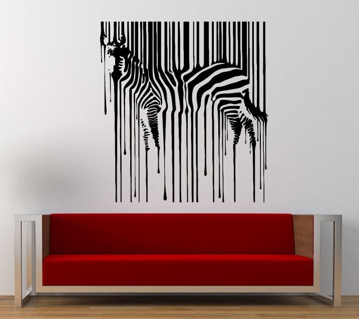 Melting Zebra Bar Code Wall Decal Sticker Vinyl Mural Leaving Bedroom Room Home Decor FREE SHIPPING L365