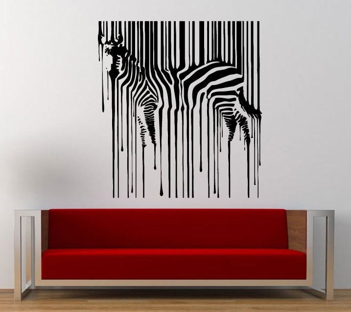 Melting Zebra Bar Code Wall Decal Sticker Vinyl Mural Leaving Bedroom Room Home Decor FREE SHIPPING L365