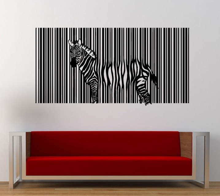 Melting Zebra Bar Code Wall Decal Sticker Vinyl Mural Leaving Bedroom Room Home Decor FREE SHIPPING L367