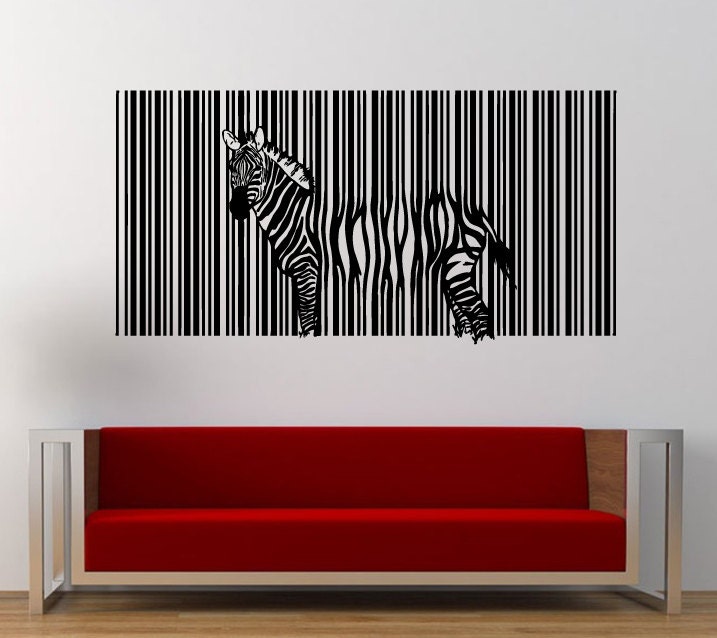 Melting Zebra Bar Code Wall Decal Sticker Vinyl Mural Leaving Bedroom Room Home Decor FREE SHIPPING L367