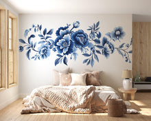 Load image into Gallery viewer, Blue Floral Wall Decal • Large Watercolor Flower Mural • Elegant Botanical Peel And Stick Wall Sticker for Bedroom, Living Room &amp; Home Decor