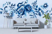 Load image into Gallery viewer, Blue Floral Wall Decal • Large Watercolor Flower Mural • Elegant Botanical Peel And Stick Wall Sticker for Bedroom, Living Room &amp; Home Decor