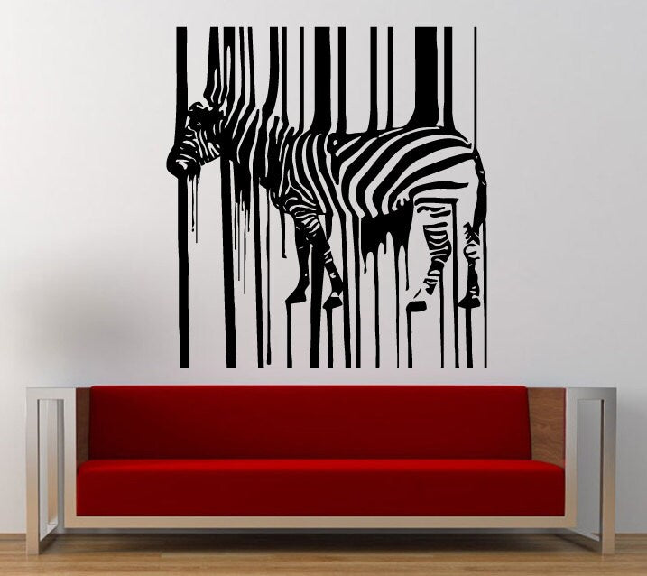 Melting Zebra Bar Code Wall Decal Sticker Vinyl Mural Leaving Bedroom Room Home Decor FREE SHIPPING L366