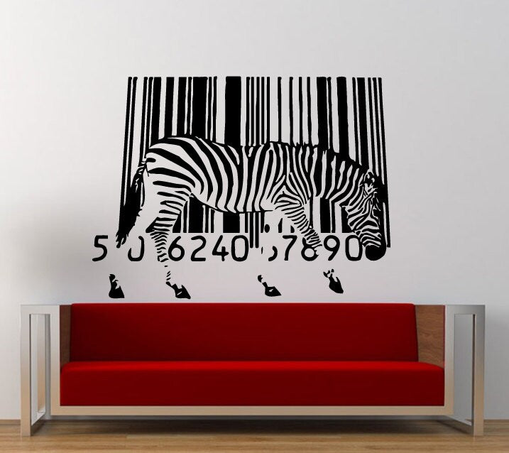 Melting Zebra Bar Code Wall Decal Sticker Vinyl Mural Leaving Bedroom Room Home Decor FREE SHIPPING L368