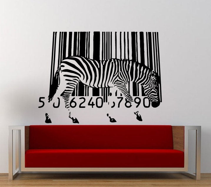 Melting Zebra Bar Code Wall Decal Sticker Vinyl Mural Leaving Bedroom Room Home Decor FREE SHIPPING L368