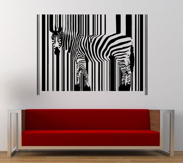 Melting Zebra Bar Code Wall Decal Sticker Vinyl Mural Leaving Bedroom Room Home Decor FREE SHIPPING L369
