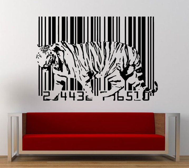Tiger Jungle Animal Cat Bar Code Wall Decal Sticker Vinyl Mural Leaving Bedroom Room Home Decor FREE SHIPPING L370