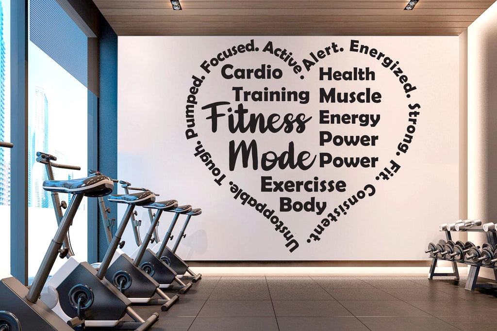 Fitness Mode Gym Wall Decal, Inspirational Words, Home Gym Decal, Fitness Collage, Gym Wall Art Gym Decor Gym Wall Decor Motivational 1010RS