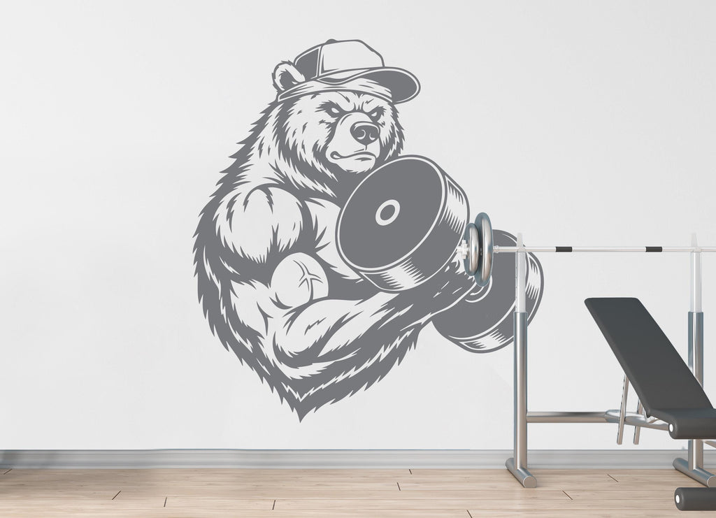 Bear Gym Wall Decal Bodybuilder fitness Decor Workout Art Vinyl Gym Wall Stickers Bedroom Gym Workout Skull Motivation 181DE