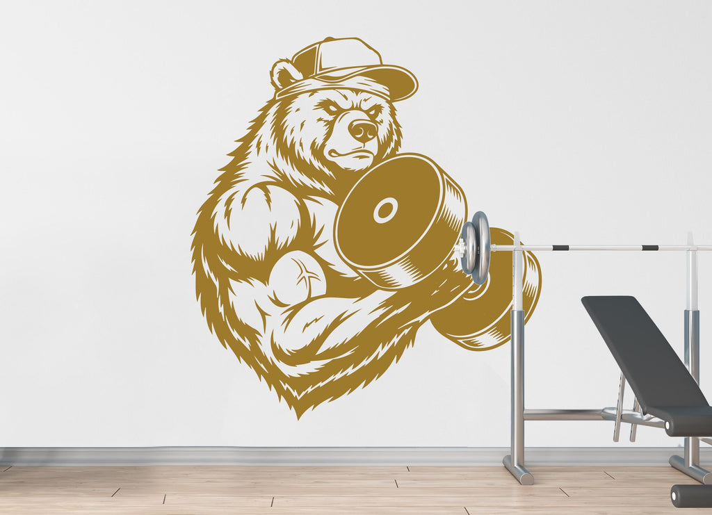 Bear Gym Wall Decal Bodybuilder fitness Decor Workout Art Vinyl Gym Wall Stickers Bedroom Gym Workout Skull Motivation 181DE