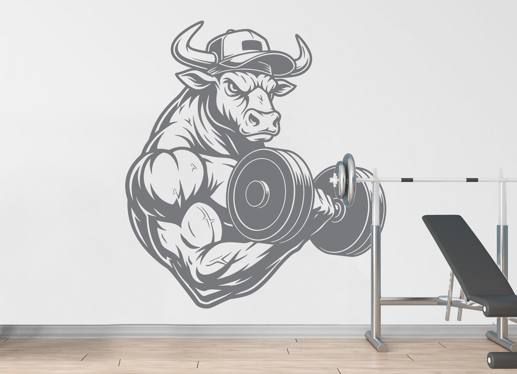 Bull Gym Wall Decal Bodybuilder fitness Decor Workout Art Vinyl Gym Wall Stickers Bedroom Gym Workout Skull Motivation 183DE