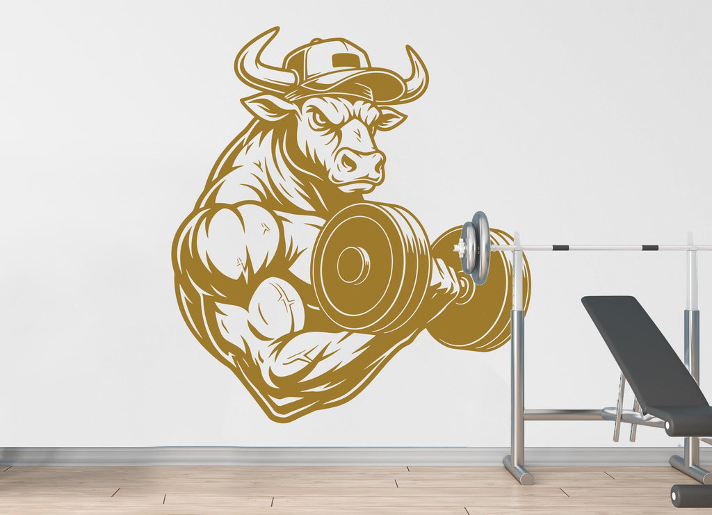Bull Gym Wall Decal Bodybuilder fitness Decor Workout Art Vinyl Gym Wall Stickers Bedroom Gym Workout Skull Motivation 183DE