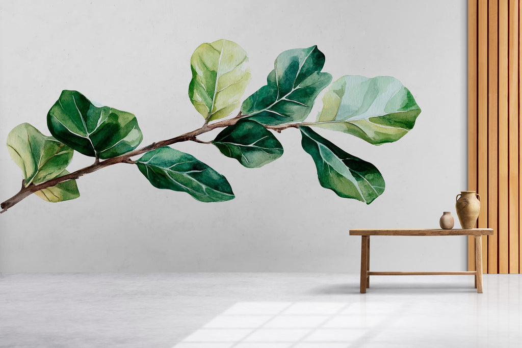 Fiddle Leaf Fig Wall Decal • Large Green Leaf Branch Sticker • Botanical Wall Art • Removable Peel & Stick Mural • Nature Bedroom Decor