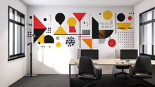Load image into Gallery viewer, Modern Geometric Wall Decal • Abstract Shapes Office Wall Art • Large Peel and Stick Mural • Minimalist Red Yellow Black Sticker